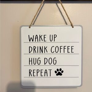 White Hanging Metal Sign Dog